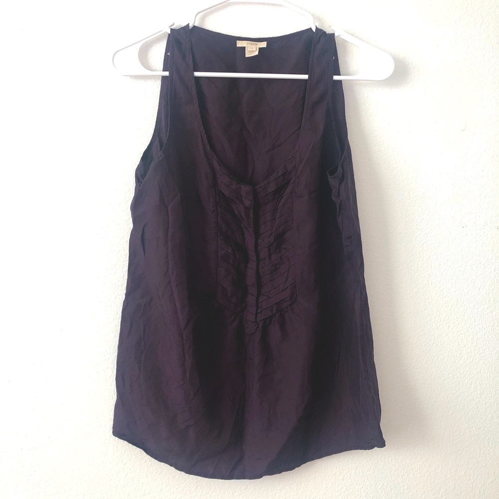 J Crew Dark Plum Pleated Silk Tank Top